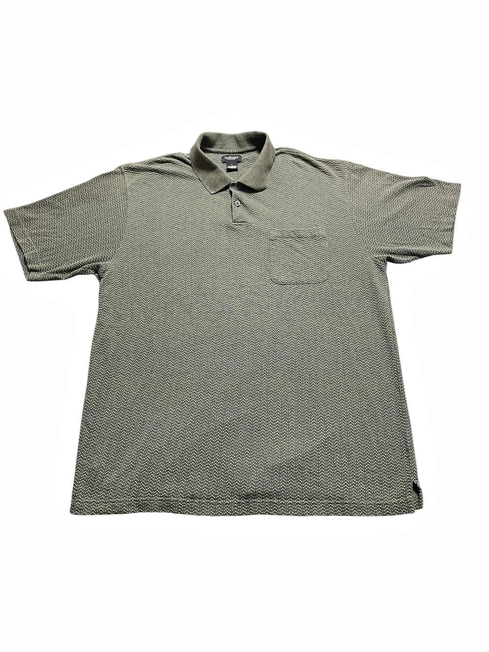 Van Heusen Polo Short Sleeve Shirt Green Geometric Pattern Size Large Y2K